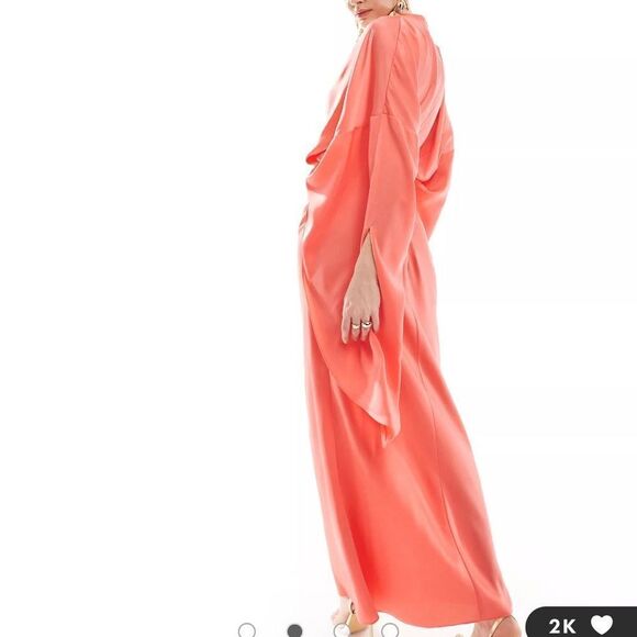 ASOS DESIGN satin overlay detail maxi dress in coral Size 8 NWT in packaging - Picture 3 of 7